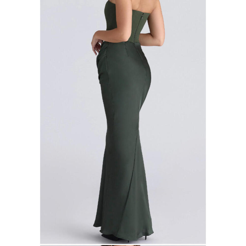 HOUSE OF CB Persephone Strapless Evening Dress in Olive Sz S #LD145 - Picture 4 of 8